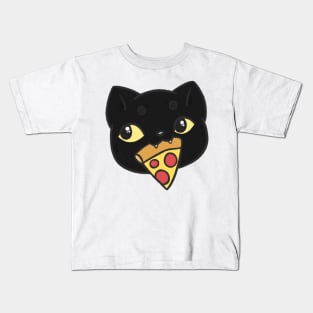 Black cat with pizza Kids T-Shirt